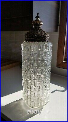 Vintage pair Glass Cylinder Pendant swag Lamp Light Shades Hollywood Regency MCM