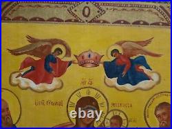 Vintage, rarity, antiques, hand-painted wooden icon of the Virgin on the throne