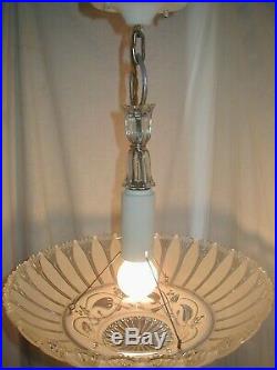 Vtg Antique 30s Art Deco Nouveau Glass Sunflower Shade Light Fixture Chandelier