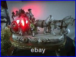 Vtg Antique HORSE & CARRIAGE with LIGHT Ceramic Metal Rare TABLE DISPLAY 13x11