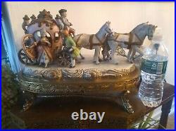 Vtg Antique HORSE & CARRIAGE with LIGHT Ceramic Metal Rare TABLE DISPLAY 13x11