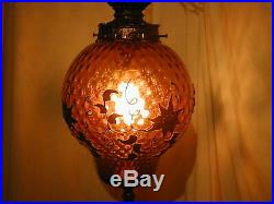 Vtg MCM Hollywood Regency Amber Glass Hanging Swag Lamp Light Carl Falkenstein