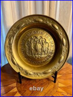 WINE. RARE! Antique. BRASS ALMS REPOUSSE' DISH. 19th Century Art. Excellent Con