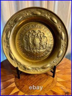 WINE. RARE! Antique. BRASS ALMS REPOUSSE' DISH. 19th Century Art. Excellent Con