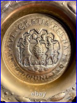WINE. RARE! Antique. BRASS ALMS REPOUSSE' DISH. 19th Century Art. Excellent Con
