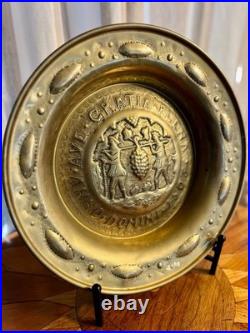 WINE. RARE! Antique. BRASS ALMS REPOUSSE' DISH. 19th Century Art. Excellent Con