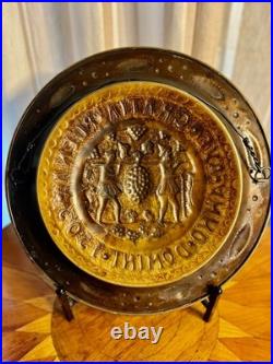WINE. RARE! Antique. BRASS ALMS REPOUSSE' DISH. 19th Century Art. Excellent Con