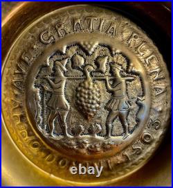 WINE. RARE! Antique. BRASS ALMS REPOUSSE' DISH. 19th Century Art. Excellent Con