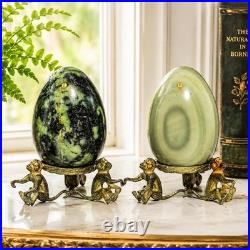 Wonderful Antique Polished Stone Specimen Eggs Monkey Stands Grand Tour
