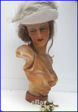 Wow. Antique, WAX bust, art-deco mannequin, flapper girl, WAX head, glass eyes