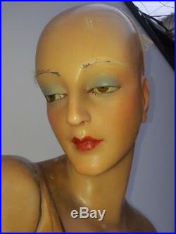 Wow. Antique, WAX bust, art-deco mannequin, flapper girl, WAX head, glass eyes