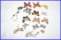 X17 BUTTERFLY LOT Brooch Pin HUGE COLLECTION Antique Bling Rhinestone Metal Fly